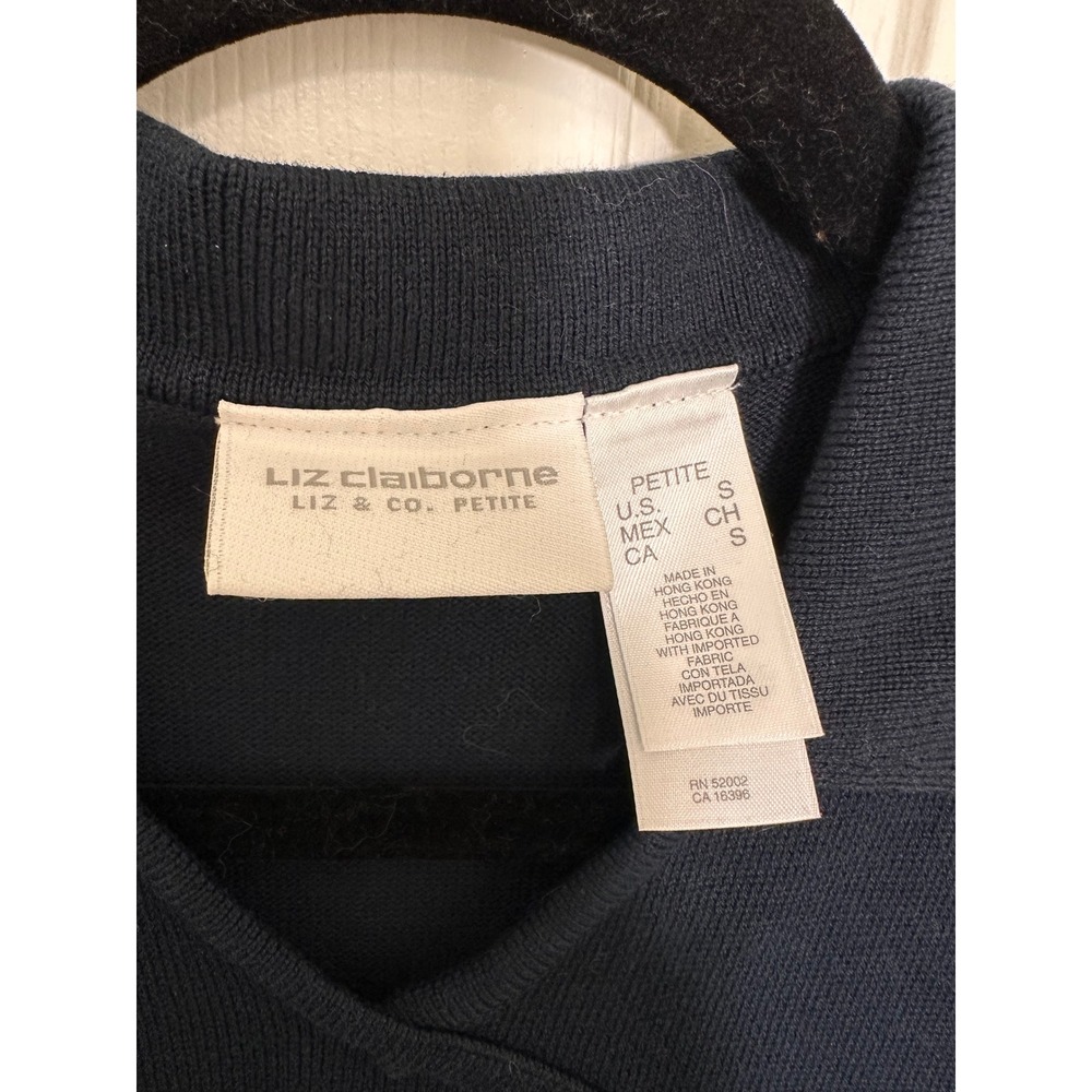 Liz Claiborne Liz & Co Petite Navy Blue Knit Polo Sweater Dress Tie Waist Small - Picture 2 of 4